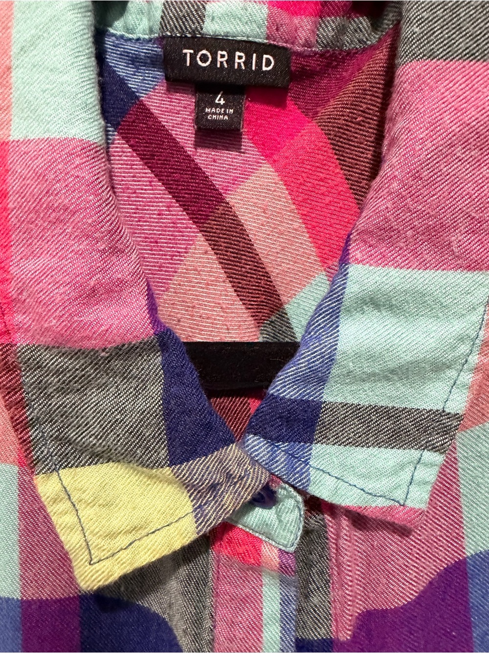 torrid Multicolor Plaid Button-Down Shirt - Pink, Blue, Yellow - Picture 2 of 3